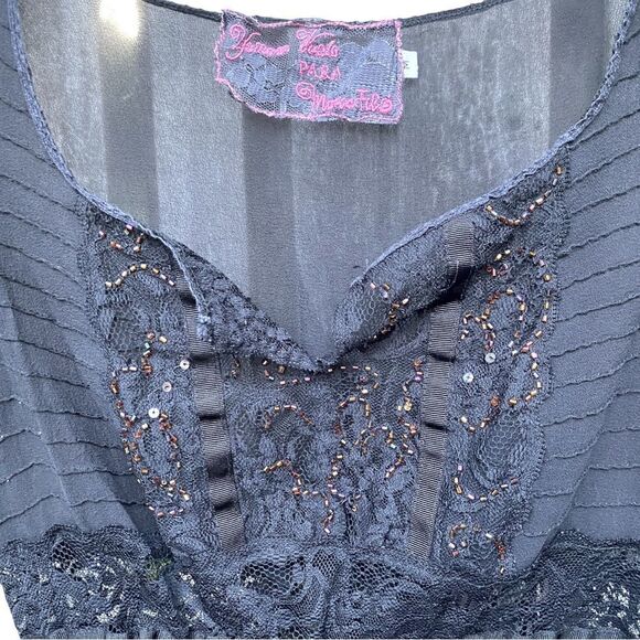 Silk Lace Blouse Sequin Sheer Size Medium - Picture 6 of 6